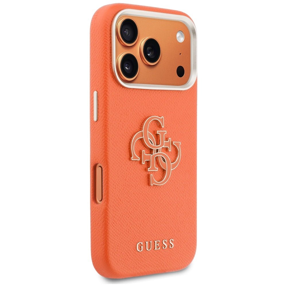 Guess iPhone 17 Pro - Σκληρή Θήκη με Επένδυση από Οικολογικό Δέρμα - FW Resin Logo - Οrange