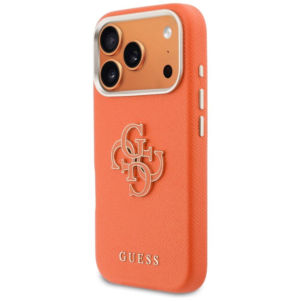 Guess iPhone 17 Pro - Σκληρή Θήκη με Επένδυση από Οικολογικό Δέρμα - FW Resin Logo - Οrange