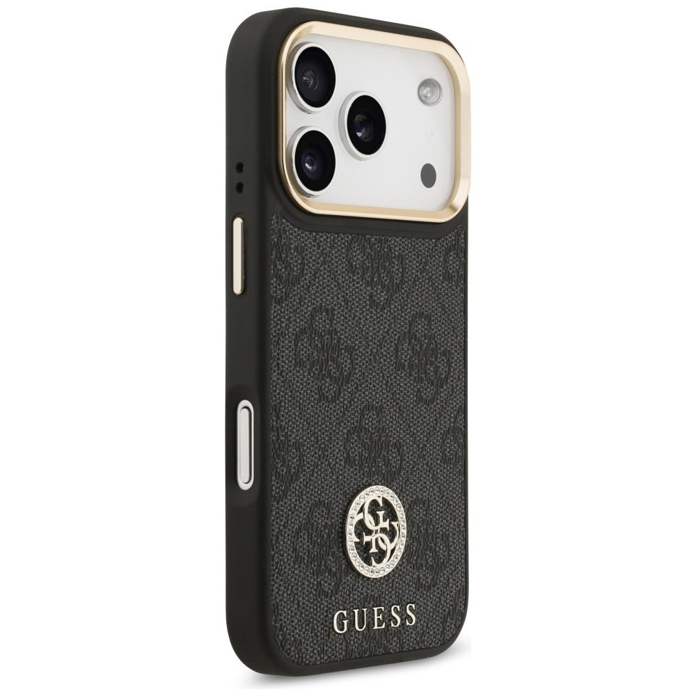 Guess iPhone 17 Pro - Σκληρή Θήκη με Επένδυση Συνθετικού Δέρματος - 4G Strass Logo MagSafe - Black