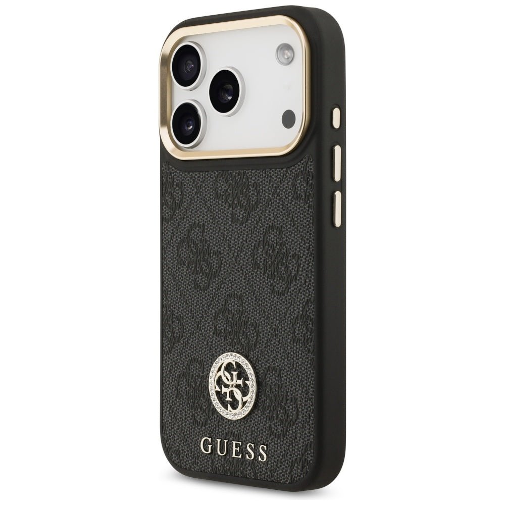 Guess iPhone 17 Pro - Σκληρή Θήκη με Επένδυση Συνθετικού Δέρματος - 4G Strass Logo MagSafe - Black