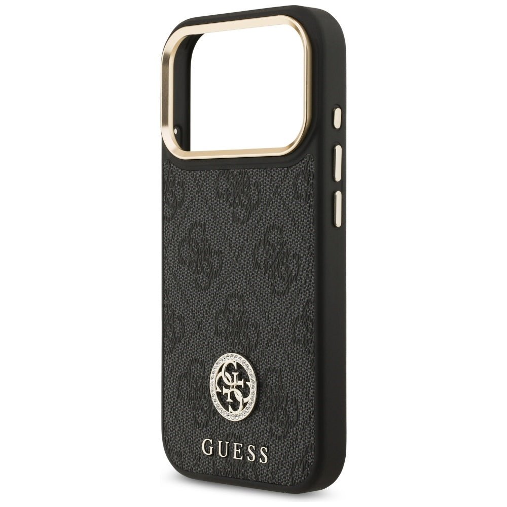 Guess iPhone 17 Pro - Σκληρή Θήκη με Επένδυση Συνθετικού Δέρματος - 4G Strass Logo MagSafe - Black