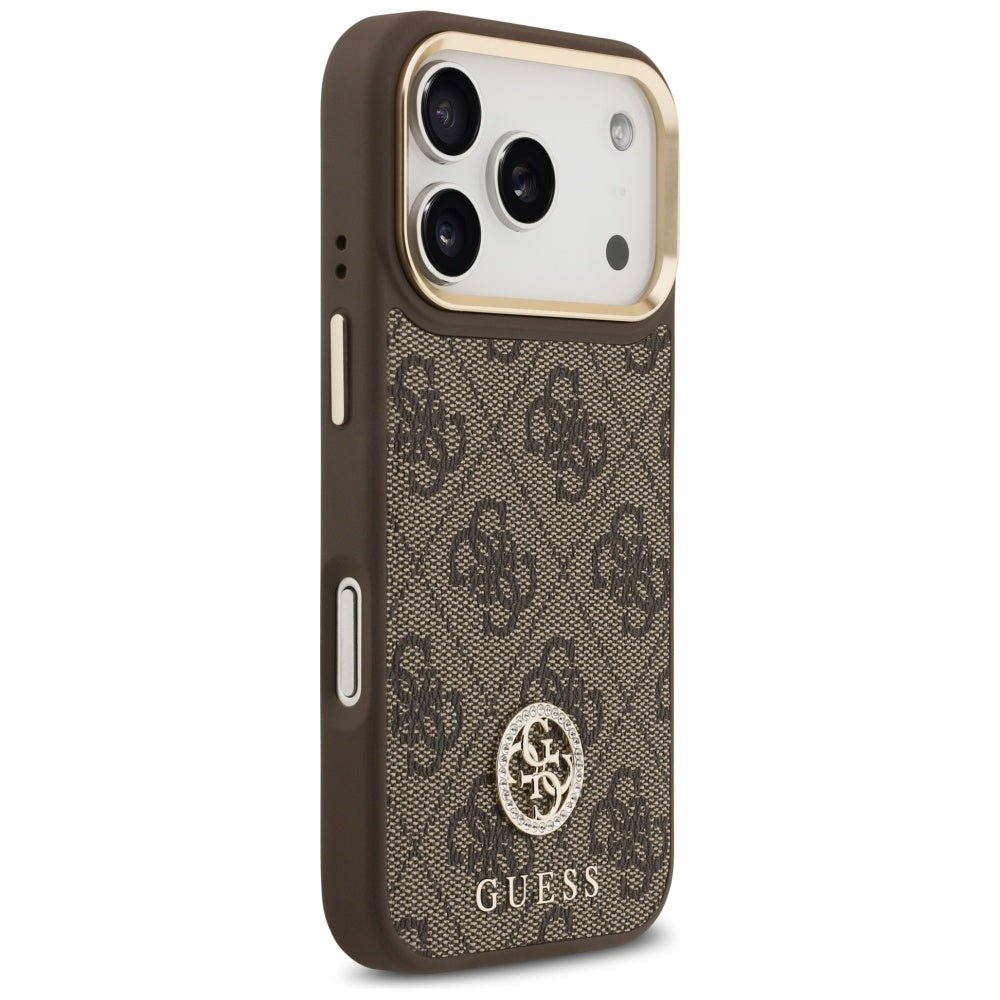 Guess iPhone 17 Pro - Σκληρή Θήκη με Επένδυση Συνθετικού Δέρματος - 4G Strass Logo MagSafe - Brown