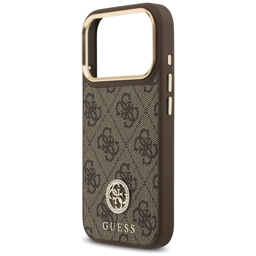 Guess iPhone 17 Pro - Σκληρή Θήκη με Επένδυση Συνθετικού Δέρματος - 4G Strass Logo MagSafe - Brown