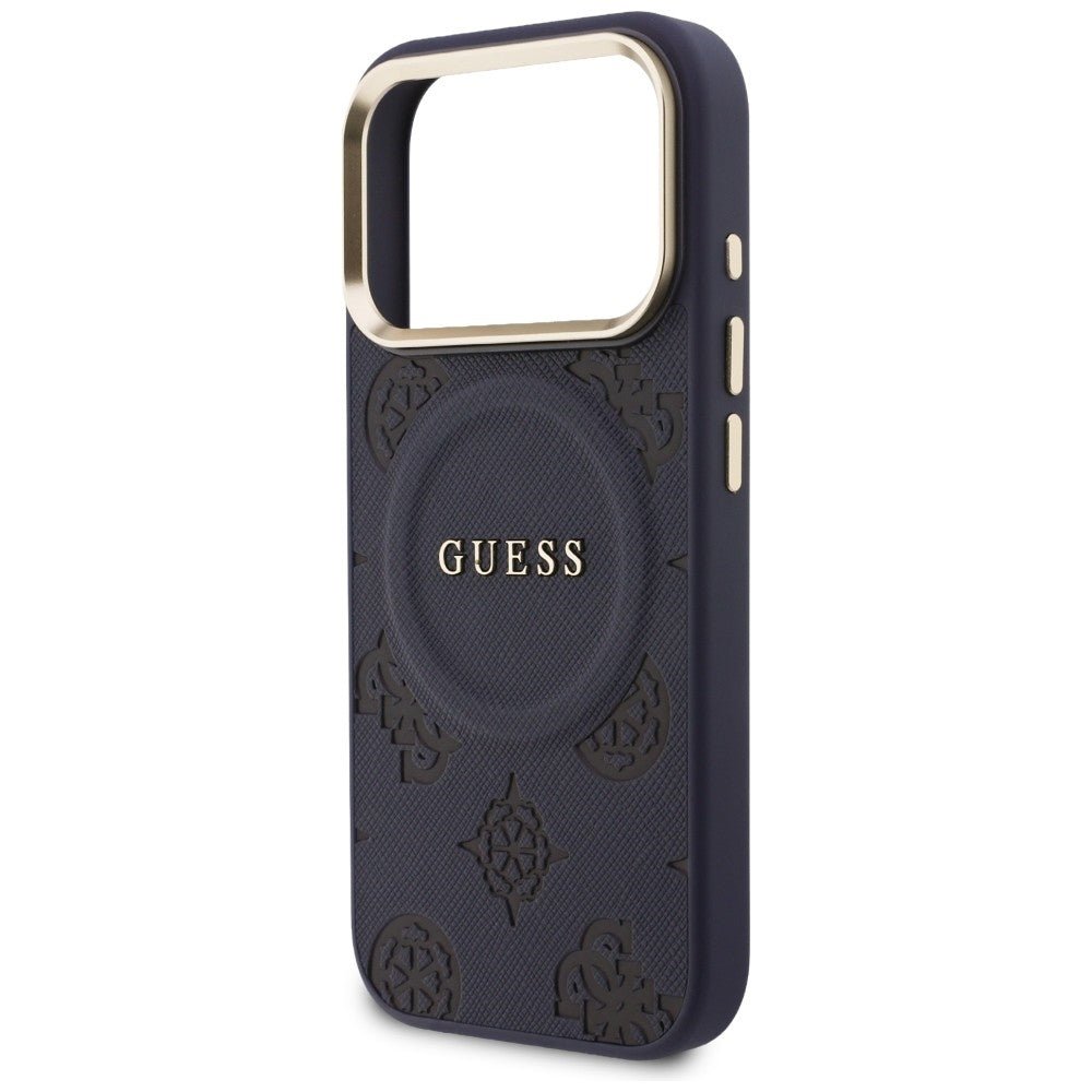 Guess iPhone 17 Pro - Σκληρή Θήκη με Επένδυση Συνθετικού Δέρματος - Peony Hot Stamp MagSafe - Blue