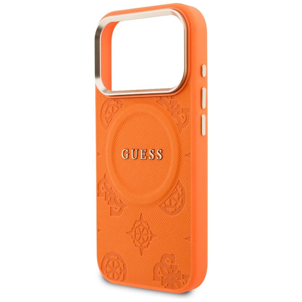 Guess iPhone 17 Pro - Σκληρή Θήκη με Επένδυση Συνθετικού Δέρματος - Peony Hot Stamp MagSafe - Orange