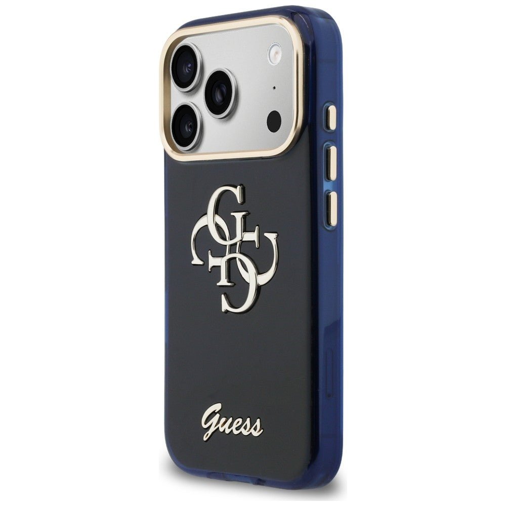 Guess iPhone 17 Pro - Σκληρή Θήκη με Πλαίσιο Σιλικόνης - IML 4G Script Metal - Blue