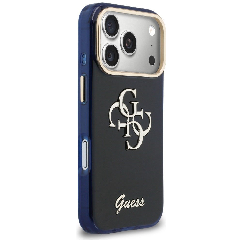 Guess iPhone 17 Pro - Σκληρή Θήκη με Πλαίσιο Σιλικόνης - IML 4G Script Metal - Blue