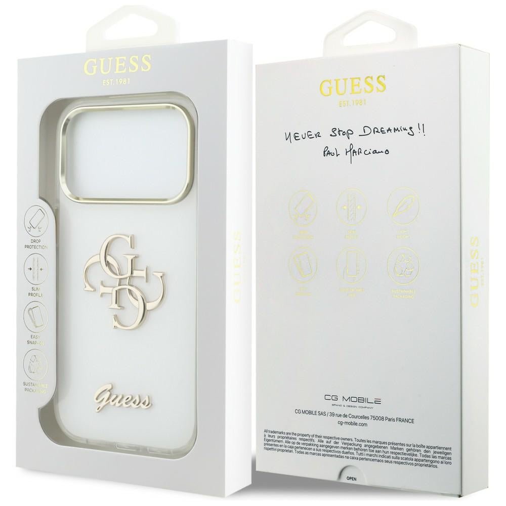Guess iPhone 17 Pro - Σκληρή Θήκη με Πλαίσιο Σιλικόνης - IML 4G Script Metal - White