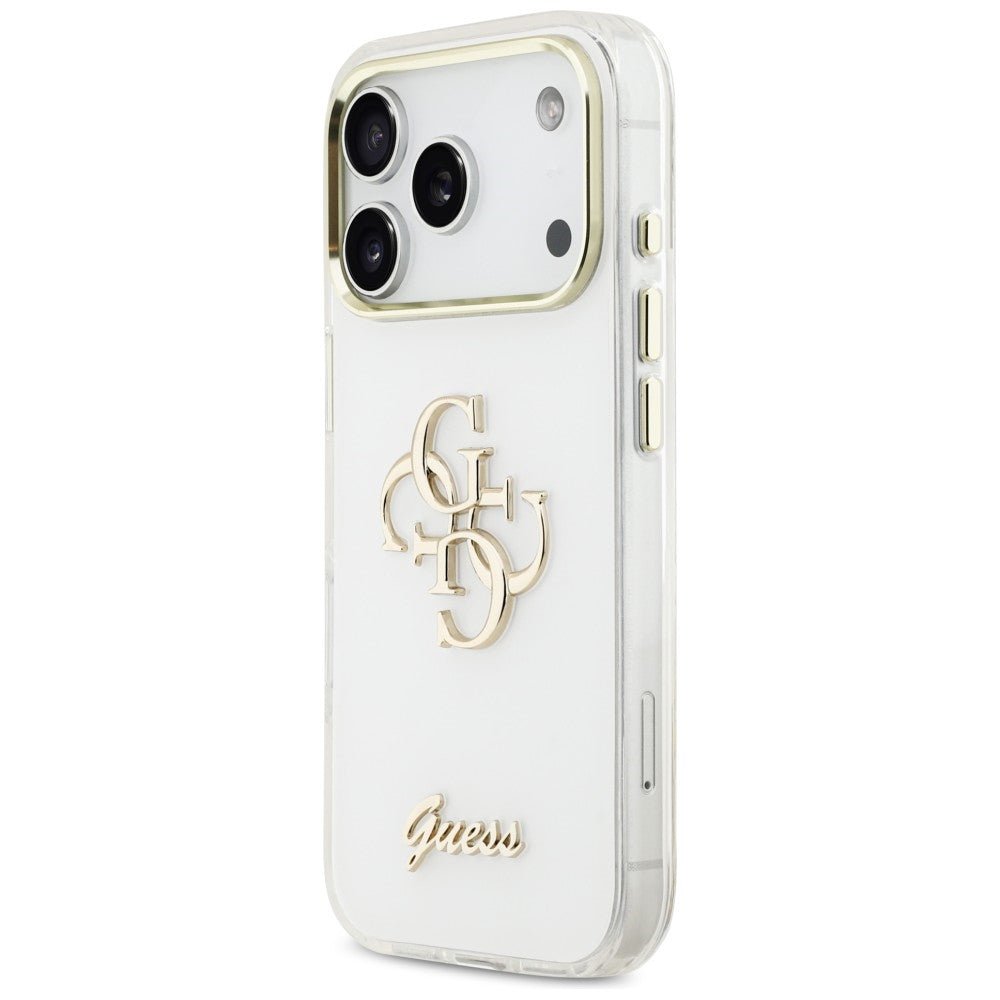Guess iPhone 17 Pro - Σκληρή Θήκη με Πλαίσιο Σιλικόνης - IML 4G Script Metal - White