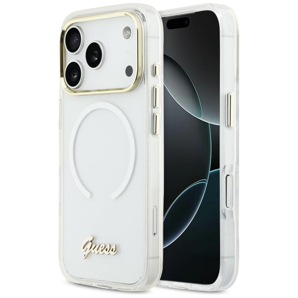 Guess iPhone 17 Pro - Σκληρή Θήκη με Πλαίσιο Σιλικόνης - IML Gradient Script Metal MagSafe - White