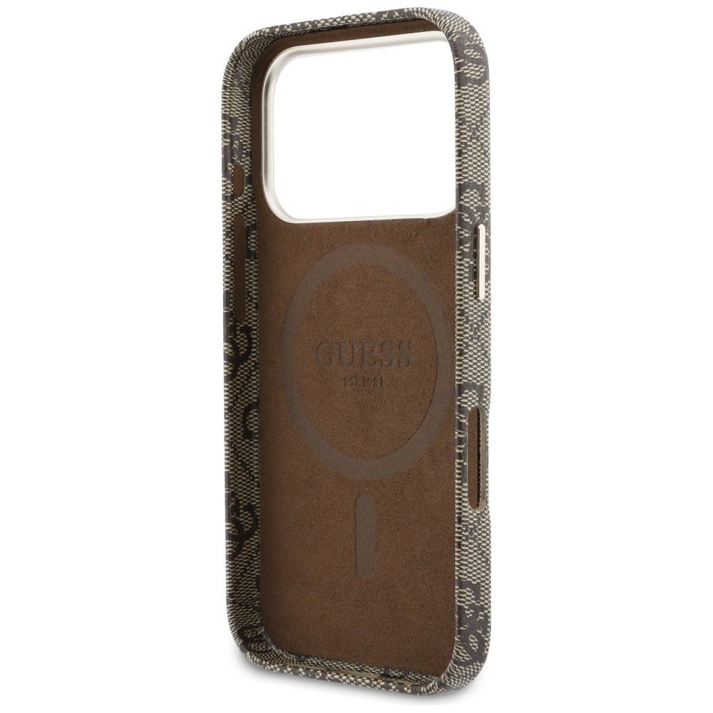 Guess iPhone 17 Pro - Σκληρή Θήκη με Πλαίσιο Σιλικόνης και MagSafe - 4G Script MagSafe - Brown