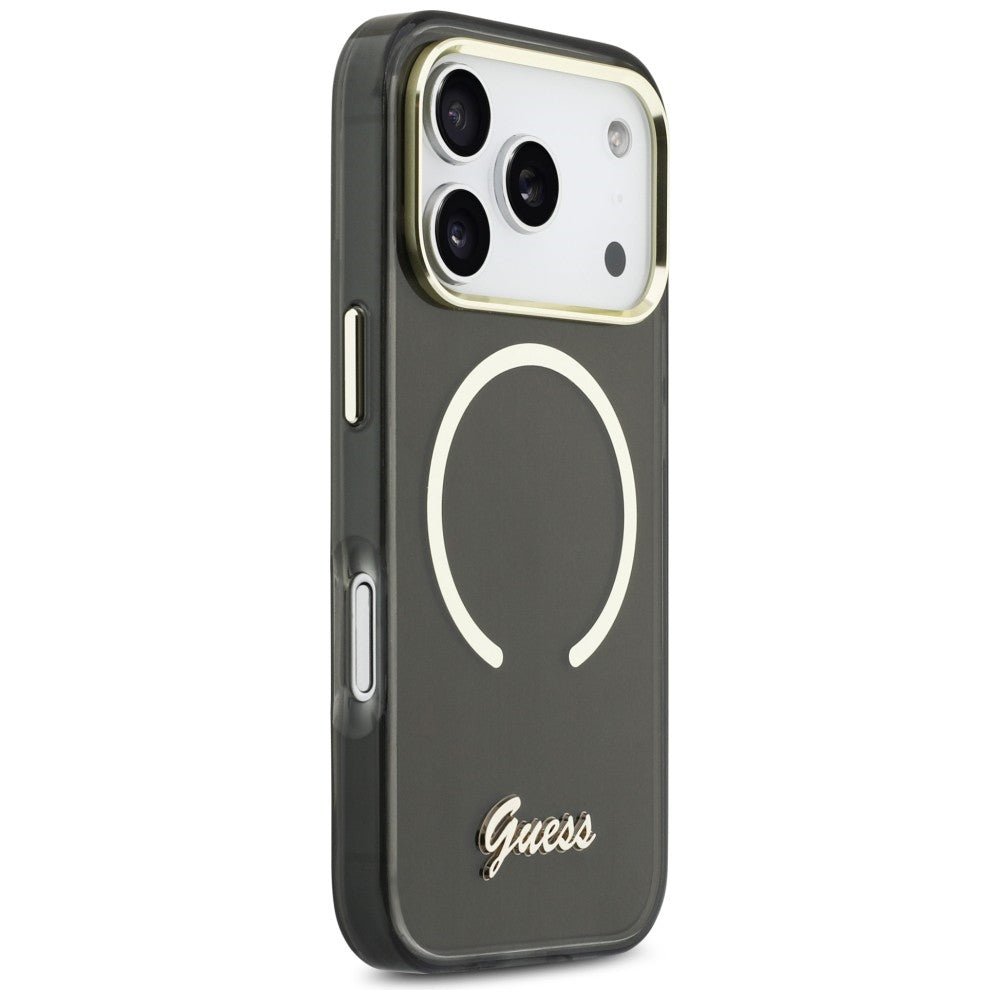 Guess iPhone 17 Pro - Σκληρή Θήκη με Πλαίσιο Σιλικόνης και MagSafe - IML Script Metal MagSafe - Black