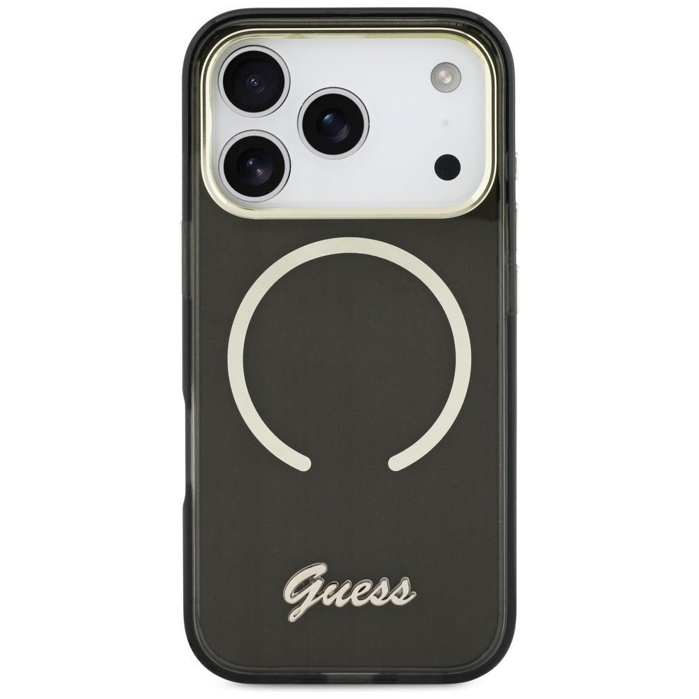 Guess iPhone 17 Pro - Σκληρή Θήκη με Πλαίσιο Σιλικόνης και MagSafe - IML Script Metal MagSafe - Black