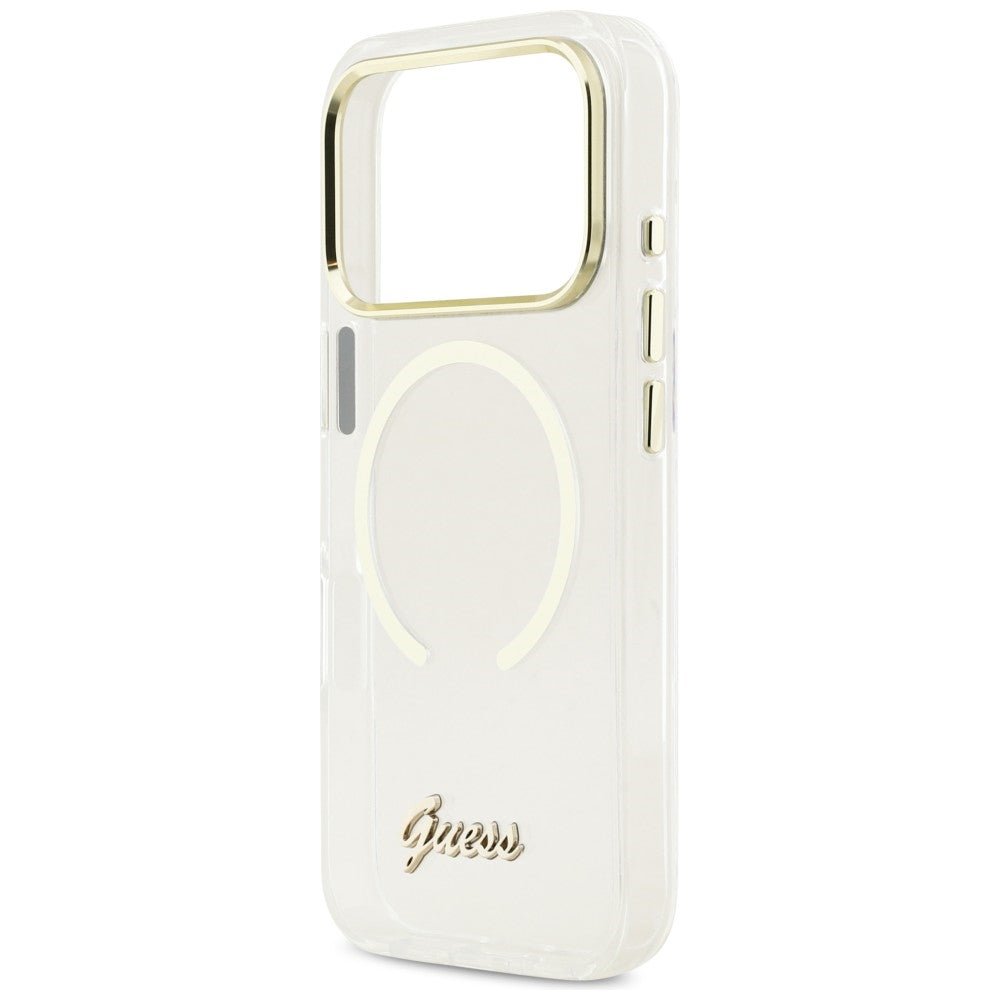 Guess iPhone 17 Pro - Σκληρή Θήκη με Πλαίσιο Σιλικόνης και MagSafe - IML Script Metal MagSafe - Clear