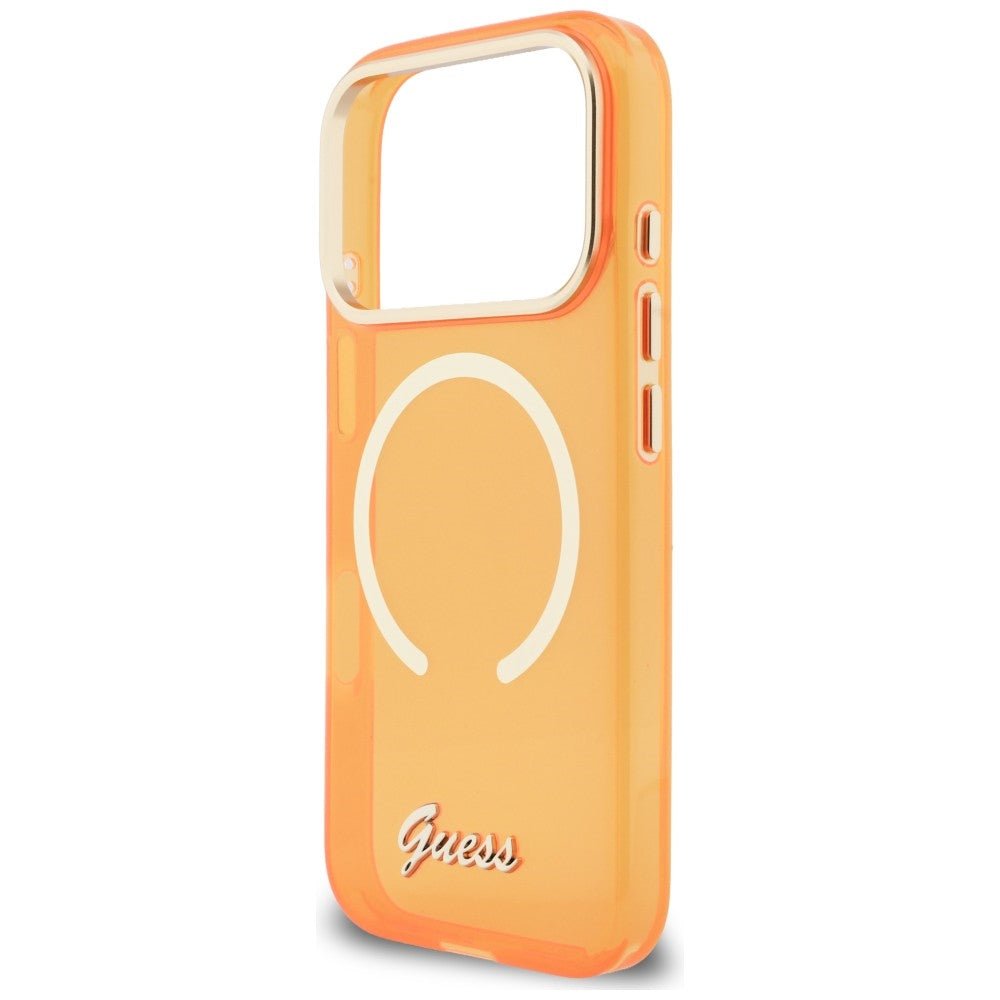 Guess iPhone 17 Pro - Σκληρή Θήκη με Πλαίσιο Σιλικόνης και MagSafe - IML Script Metal MagSafe - Orange