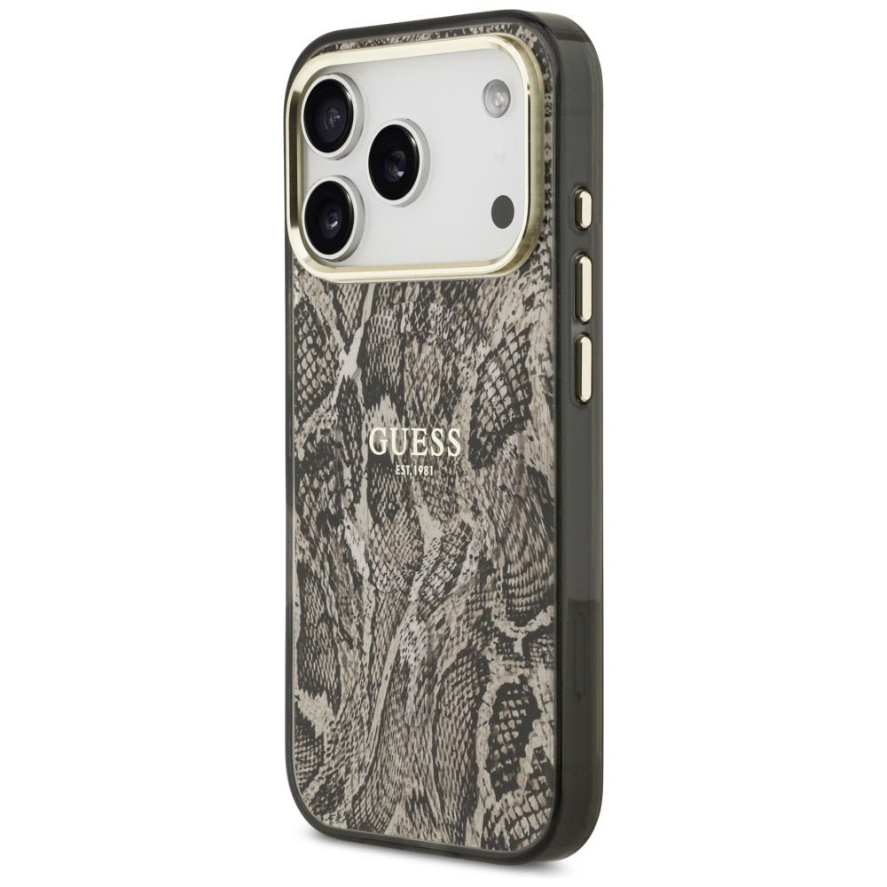 Guess iPhone 17 Pro - Σκληρή Θήκη με Πλαίσιο Σιλικόνης - Python Pattern MagSafe - Brown