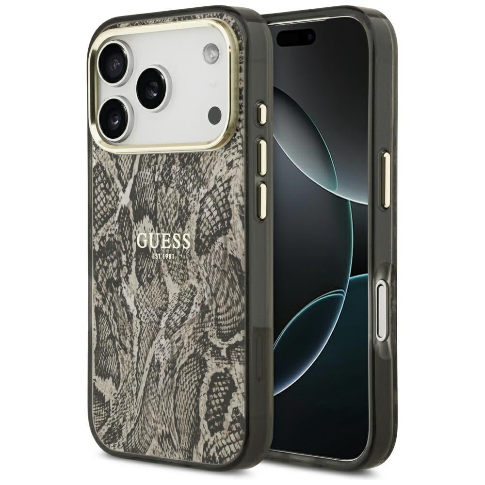Guess iPhone 17 Pro - Σκληρή Θήκη με Πλαίσιο Σιλικόνης - Python Pattern MagSafe - Brown