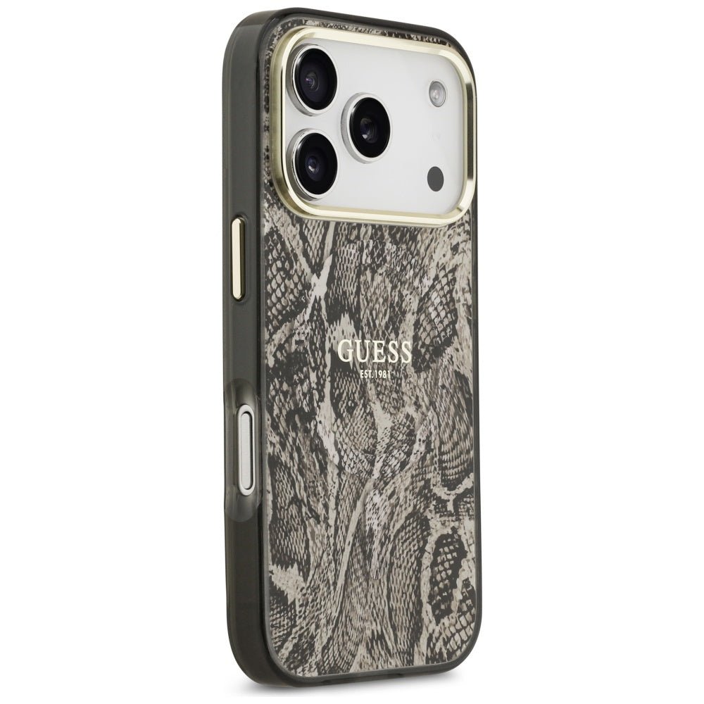 Guess iPhone 17 Pro - Σκληρή Θήκη με Πλαίσιο Σιλικόνης - Python Pattern MagSafe - Brown