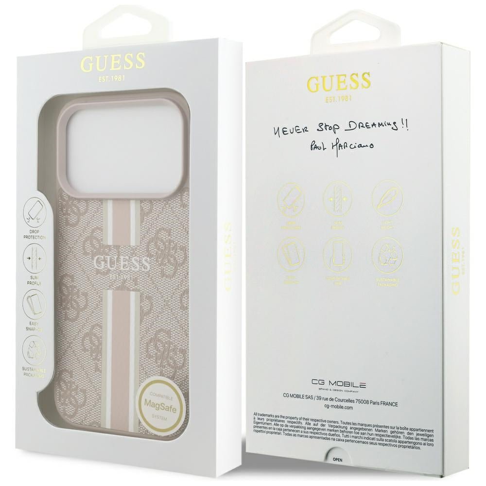 Guess iPhone 17 Pro - Θήκη με Επένδυση Συνθετικού Δέρματος - 4G Printed Stripes MagSafe - Pink