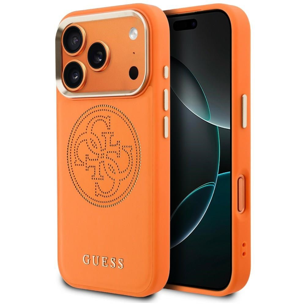 Guess iPhone 17 Pro - Θήκη με Επένδυση Συνθετικού Δέρματος - Perforated 4G MagSafe - Orange