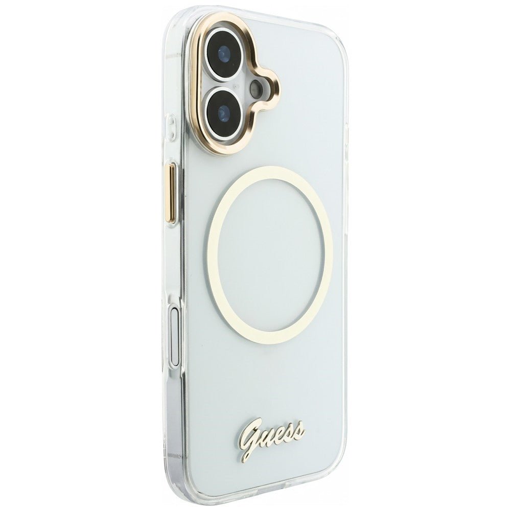 Guess iPhone 17 - Σκληρή Θήκη με Πλαίσιο Σιλικόνης - IML Script Metal MagSafe - Διάφανη