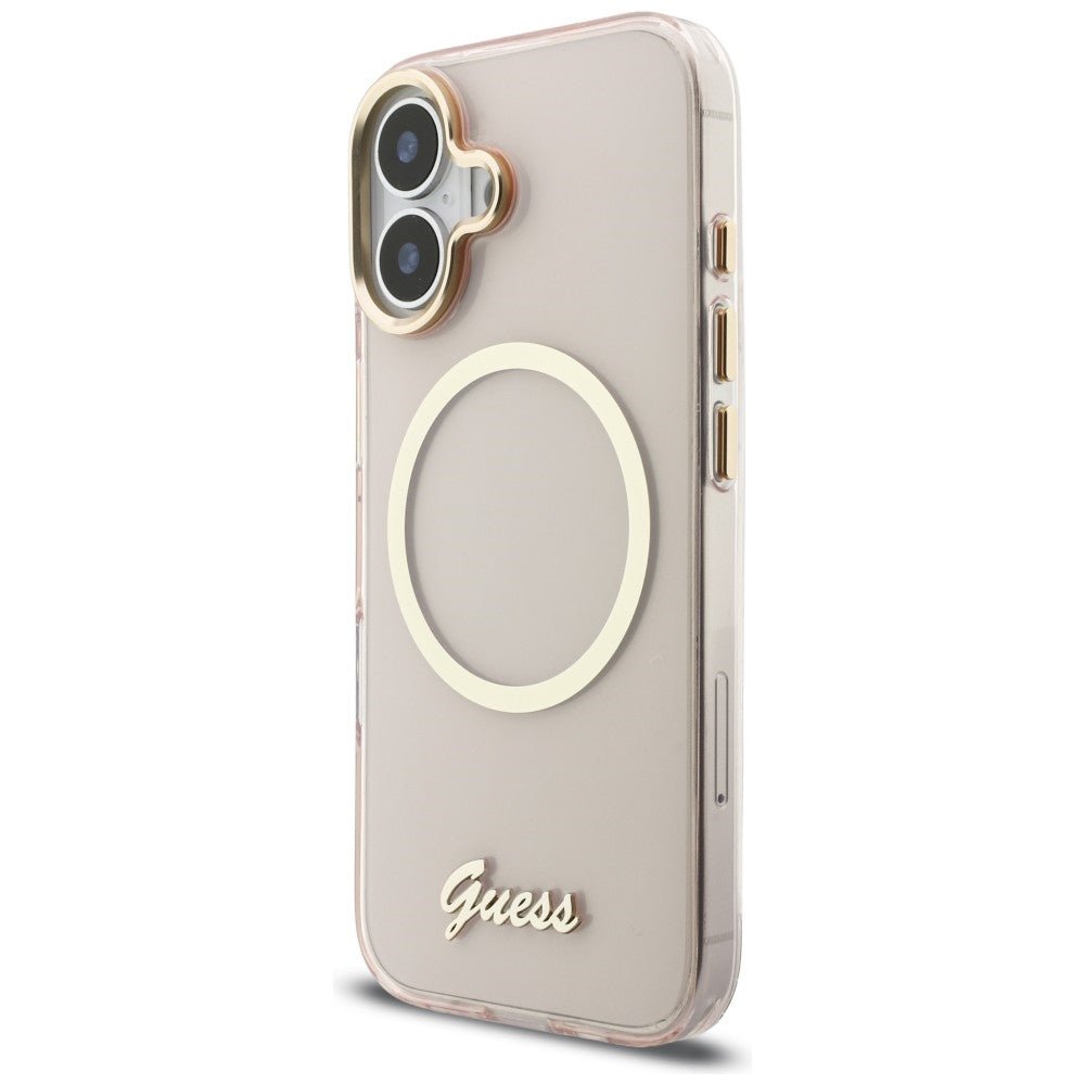 Guess iPhone 17 - Σκληρή Θήκη με Πλαίσιο Σιλικόνης - IML Script Metal MagSafe - Pink
