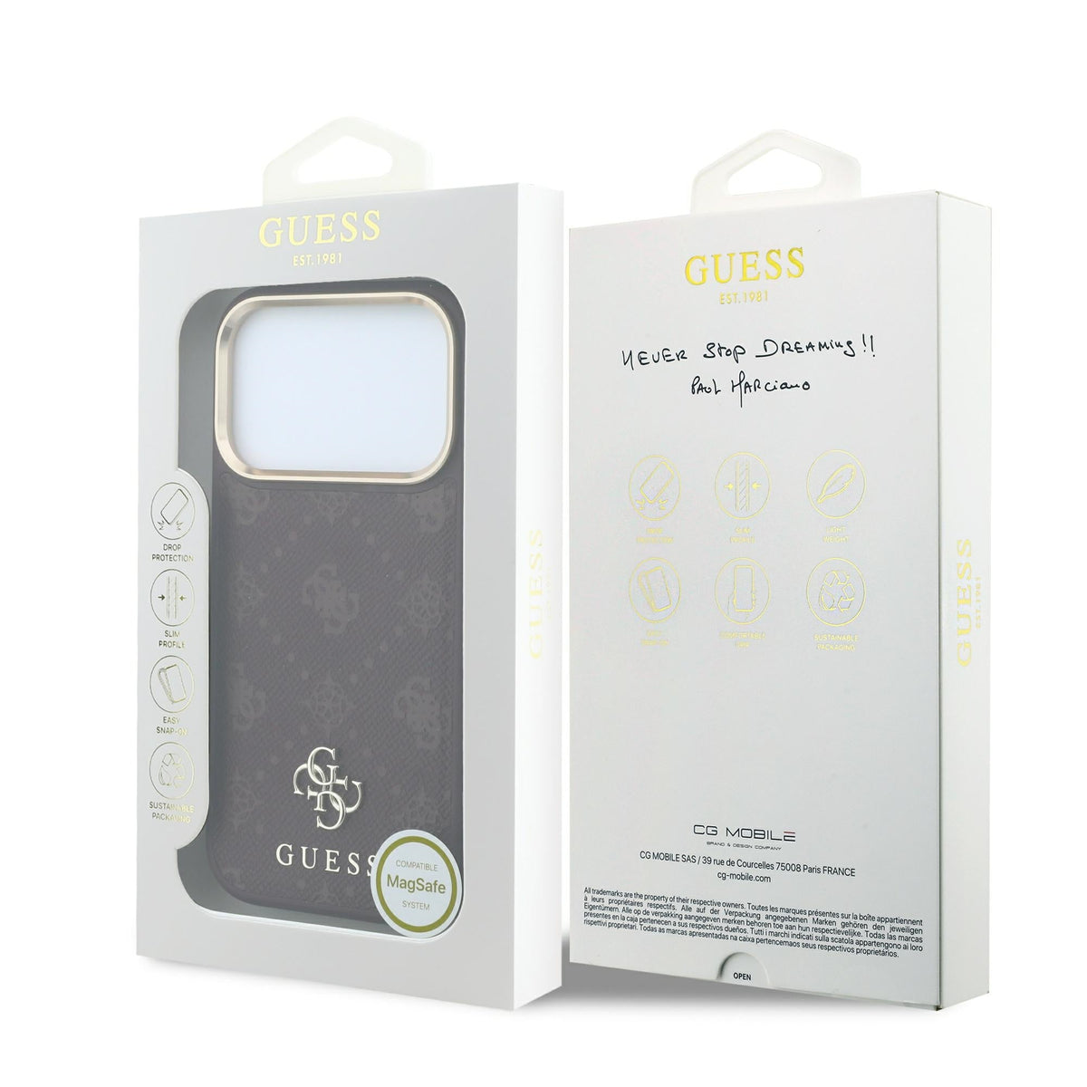 Guess iPhone 18 Pro / iPhone 17 Pro - Σκληρή Θήκη με Επένδυση Συνθετικού Δέρματος MagSafe - Peony 4G Small Logo - Burgundy