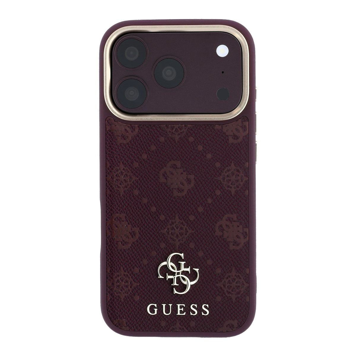 Guess iPhone 18 Pro / iPhone 17 Pro - Σκληρή Θήκη με Επένδυση Συνθετικού Δέρματος MagSafe - Peony 4G Small Logo - Burgundy