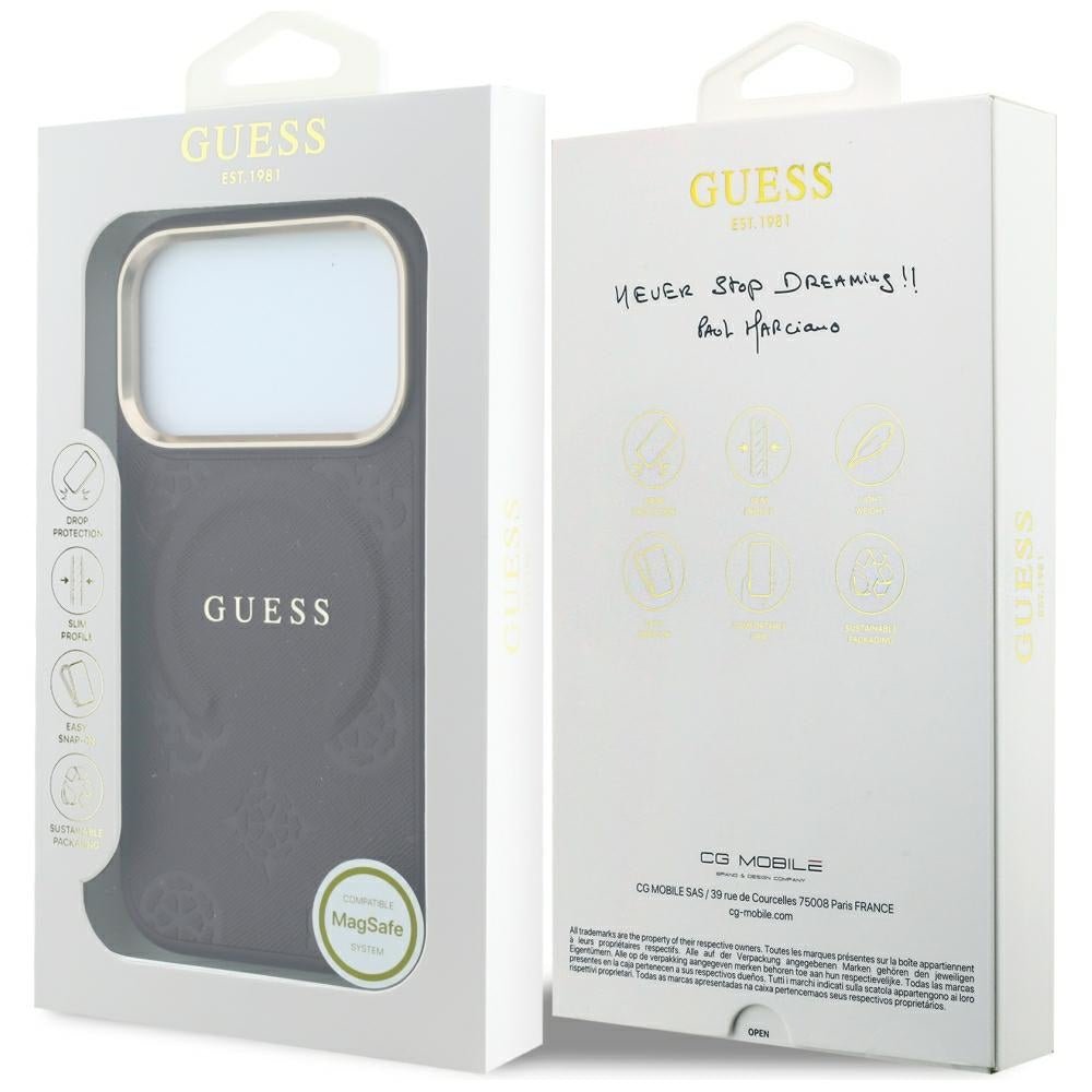 Guess iPhone 18 Pro / iPhone 17 Pro - Σκληρή Θήκη με Επένδυση Συνθετικού Δέρματος MagSafe - Saffiano Peony and Ring - Burgundy