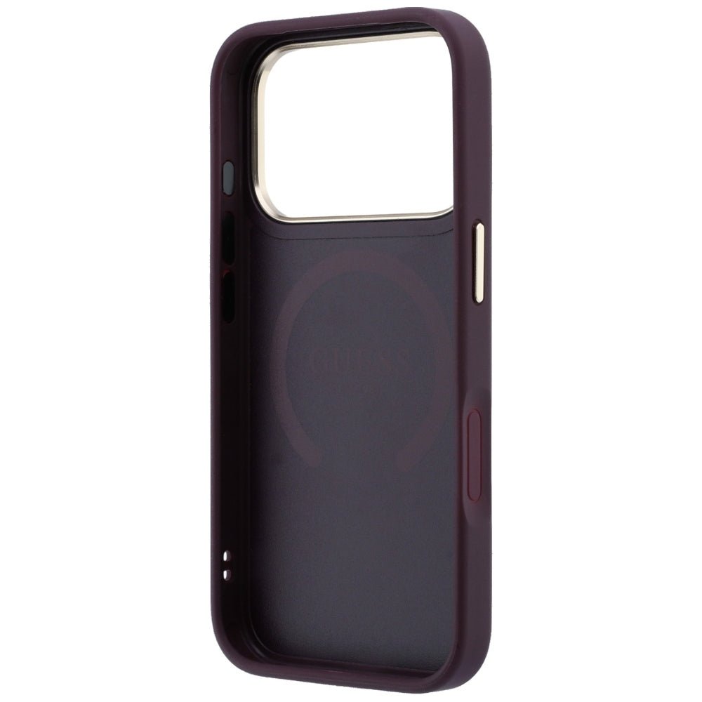 Guess iPhone 18 Pro / iPhone 17 Pro - Σκληρή Θήκη με Επένδυση Συνθετικού Δέρματος MagSafe - Saffiano Peony and Ring - Burgundy