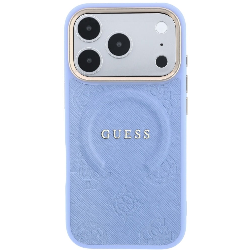 Guess iPhone 18 Pro / iPhone 17 Pro - Σκληρή Θήκη με Επένδυση Συνθετικού Δέρματος MagSafe - Saffiano Peony and Ring - Light Blue