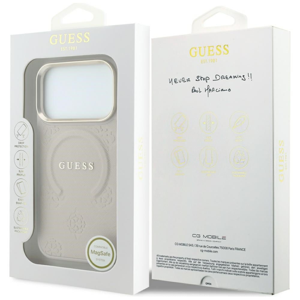 Guess iPhone 18 Pro / iPhone 17 Pro - Σκληρή Θήκη με Επένδυση Συνθετικού Δέρματος MagSafe - Saffiano Peony and Ring - Pink