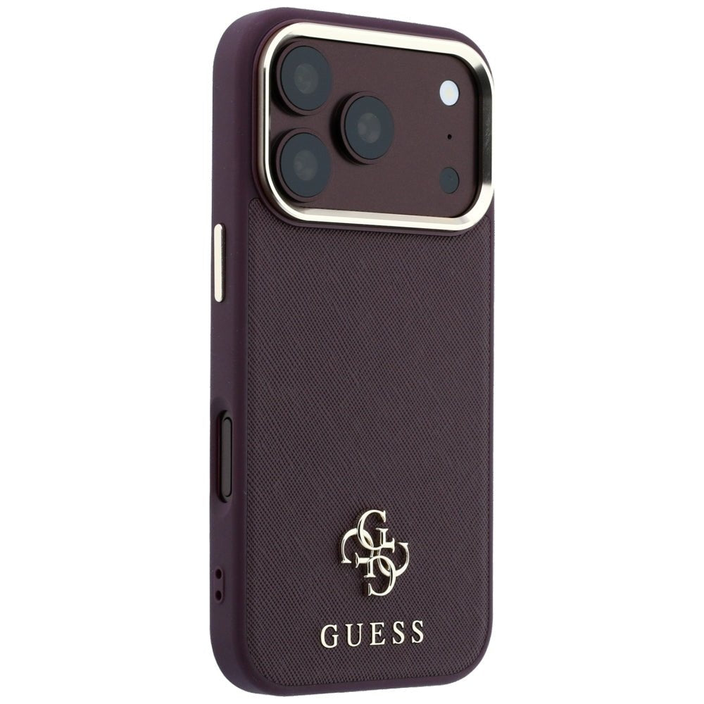 Guess iPhone 18 Pro / iPhone 17 Pro - Σκληρή Θήκη με Επένδυση Συνθετικού Δέρματος MagSafe - Saffiano Small 4G and Classic Logo - Burgundy