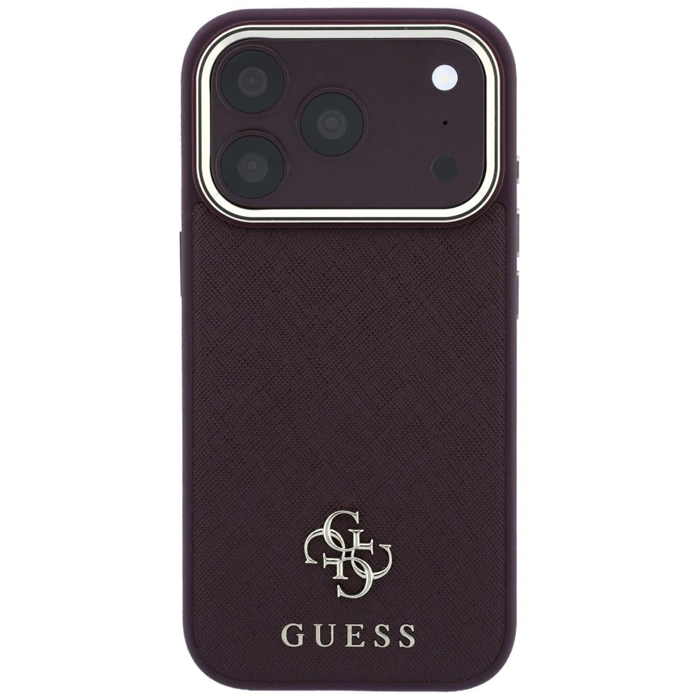 Guess iPhone 18 Pro / iPhone 17 Pro - Σκληρή Θήκη με Επένδυση Συνθετικού Δέρματος MagSafe - Saffiano Small 4G and Classic Logo - Burgundy