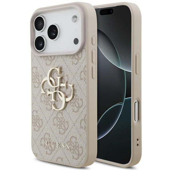 Guess iPhone 18 Pro / iPhone 17 Pro - Σκληρή Θήκη με Πλαίσιο Σιλικόνης και Επένδυση Συνθετικού Δέρματος - 4G Big Logo - Pink