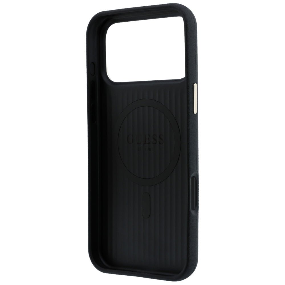 Guess iPhone 18 Pro / iPhone 17 Pro - Θήκη με Επένδυση Συνθετικού Δέρματος MagSafe - Perforated 4G Gold Logo - Black