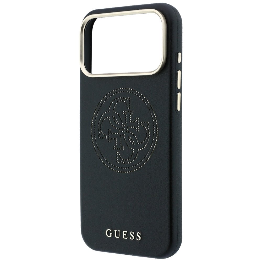 Guess iPhone 18 Pro / iPhone 17 Pro - Θήκη με Επένδυση Συνθετικού Δέρματος MagSafe - Perforated 4G Gold Logo - Black