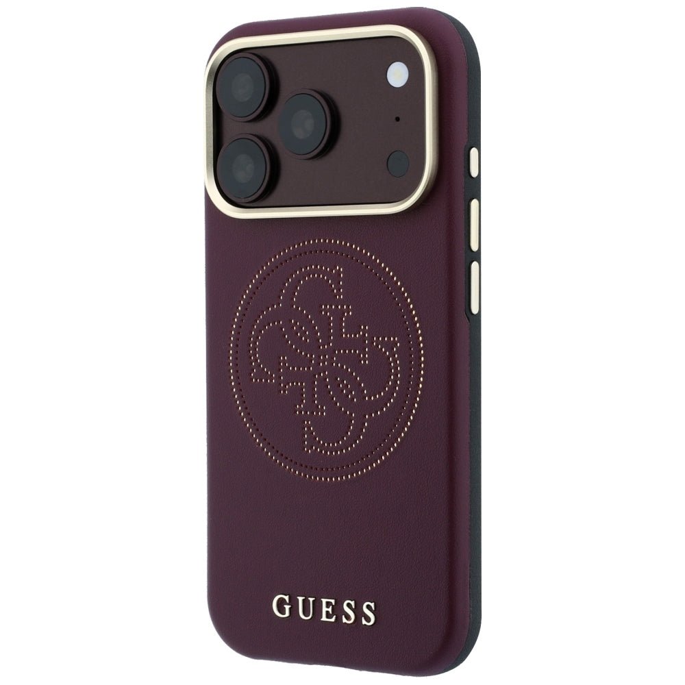 Guess iPhone 18 Pro / iPhone 17 Pro - Θήκη με Επένδυση Συνθετικού Δέρματος MagSafe - Perforated 4G Gold Logo - Burgundy