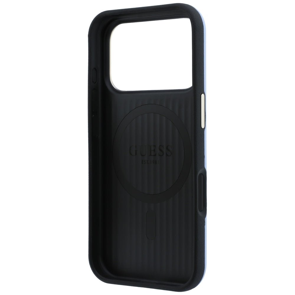Guess iPhone 18 Pro / iPhone 17 Pro - Θήκη με Επένδυση Συνθετικού Δέρματος MagSafe - Perforated 4G Gold Logo - Light Blue