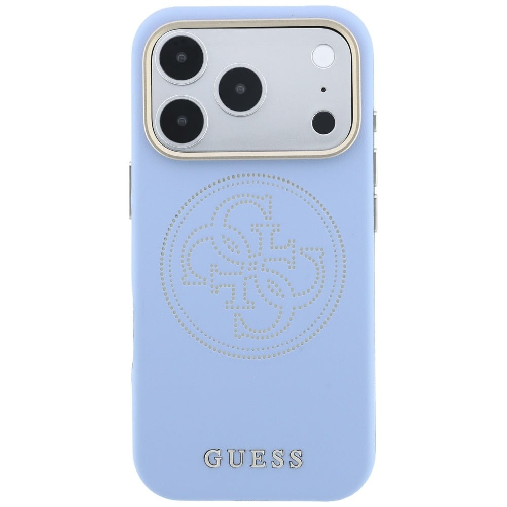Guess iPhone 18 Pro / iPhone 17 Pro - Θήκη με Επένδυση Συνθετικού Δέρματος MagSafe - Perforated 4G Gold Logo - Light Blue