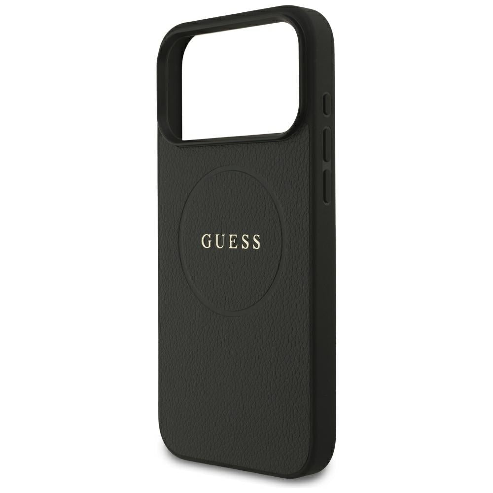 Guess iPhone 18 Pro Max / iPhone 17 Pro Max - Σκληρή Θήκη από Οικολογικό Δέρμα MagSafe - Grained Gold Ring - Black