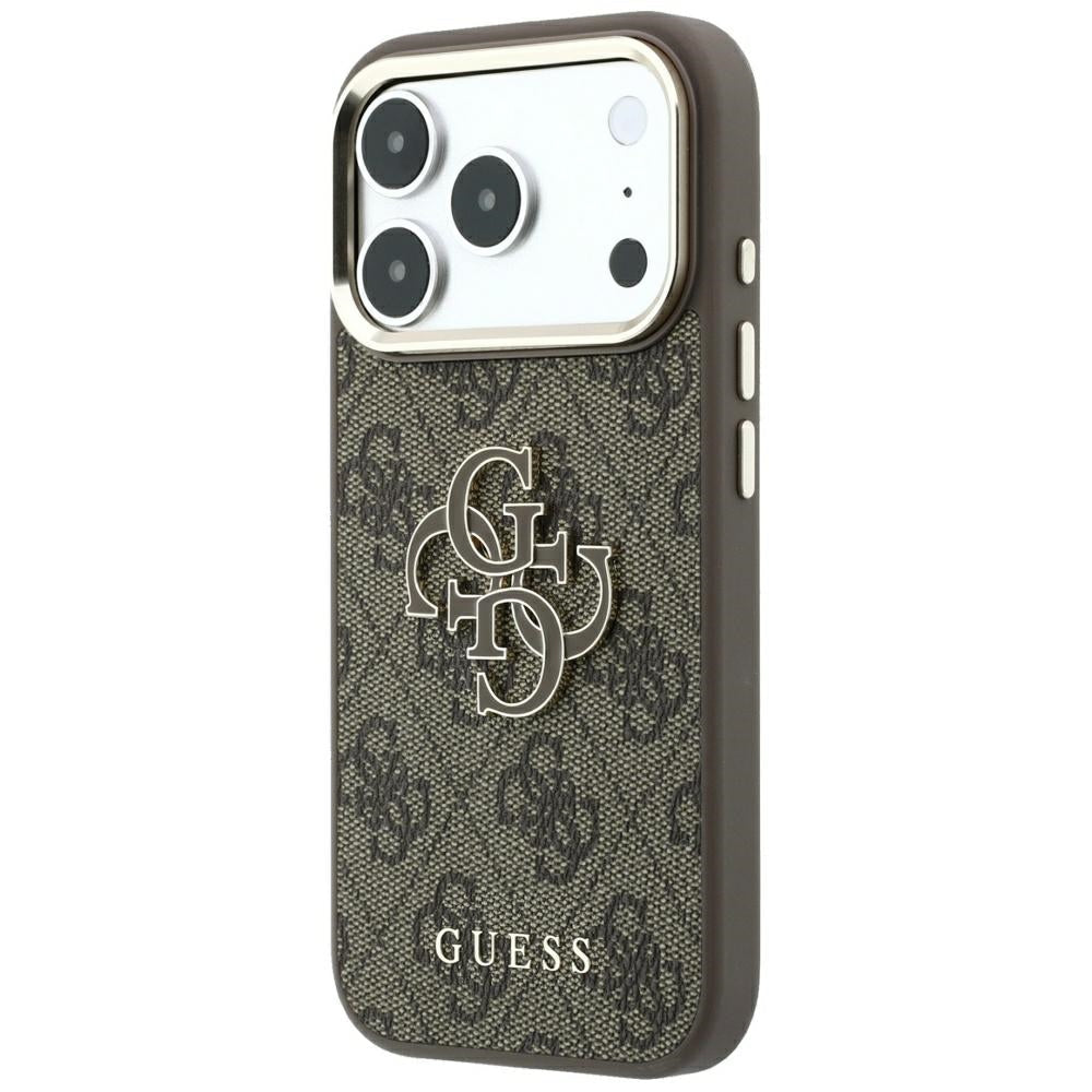 Guess iPhone 18 Pro Max / iPhone 17 Pro Max - Σκληρή Θήκη με Επένδυση από Οικολογικό Δέρμα - 4G and Big Resin Logo - Brown