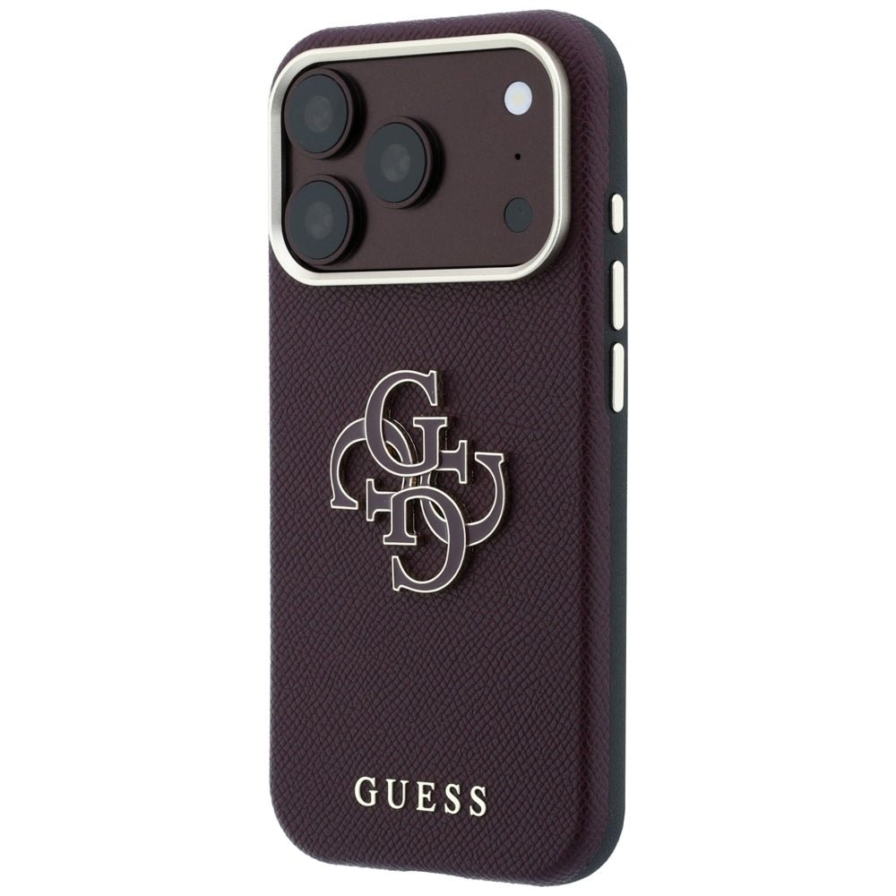 Guess iPhone 18 Pro Max / iPhone 17 Pro Max - Σκληρή Θήκη με Επένδυση από Οικολογικό Δέρμα - Grained and Big Resin Logo - Burgundy