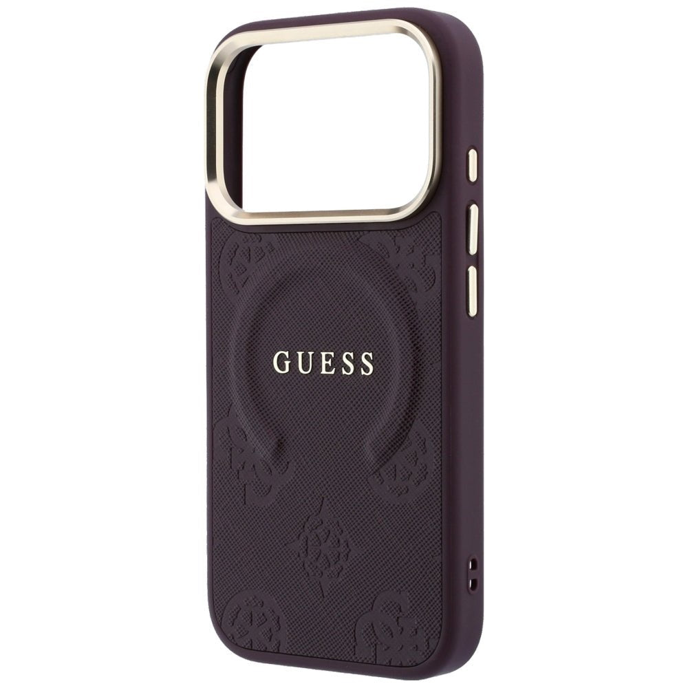 Guess iPhone 18 Pro Max / iPhone 17 Pro Max - Σκληρή Θήκη με Επένδυση Συνθετικού Δέρματος MagSafe - Saffiano Peony and Ring - Burgundy