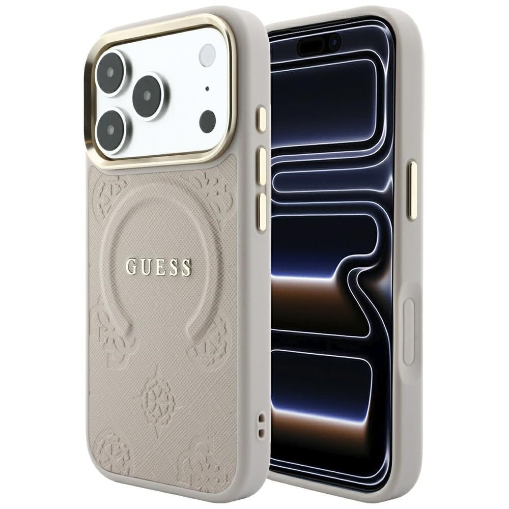 Guess iPhone 18 Pro Max / iPhone 17 Pro Max - Σκληρή Θήκη με Επένδυση Συνθετικού Δέρματος MagSafe - Saffiano Peony and Ring - Pink