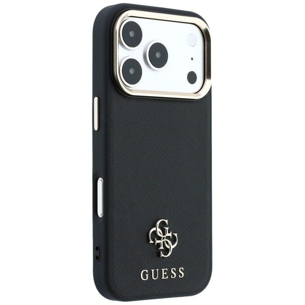 Guess iPhone 18 Pro Max / iPhone 17 Pro Max - Σκληρή Θήκη με Επένδυση Συνθετικού Δέρματος MagSafe - Saffiano Small 4G and Classic Logo - Black