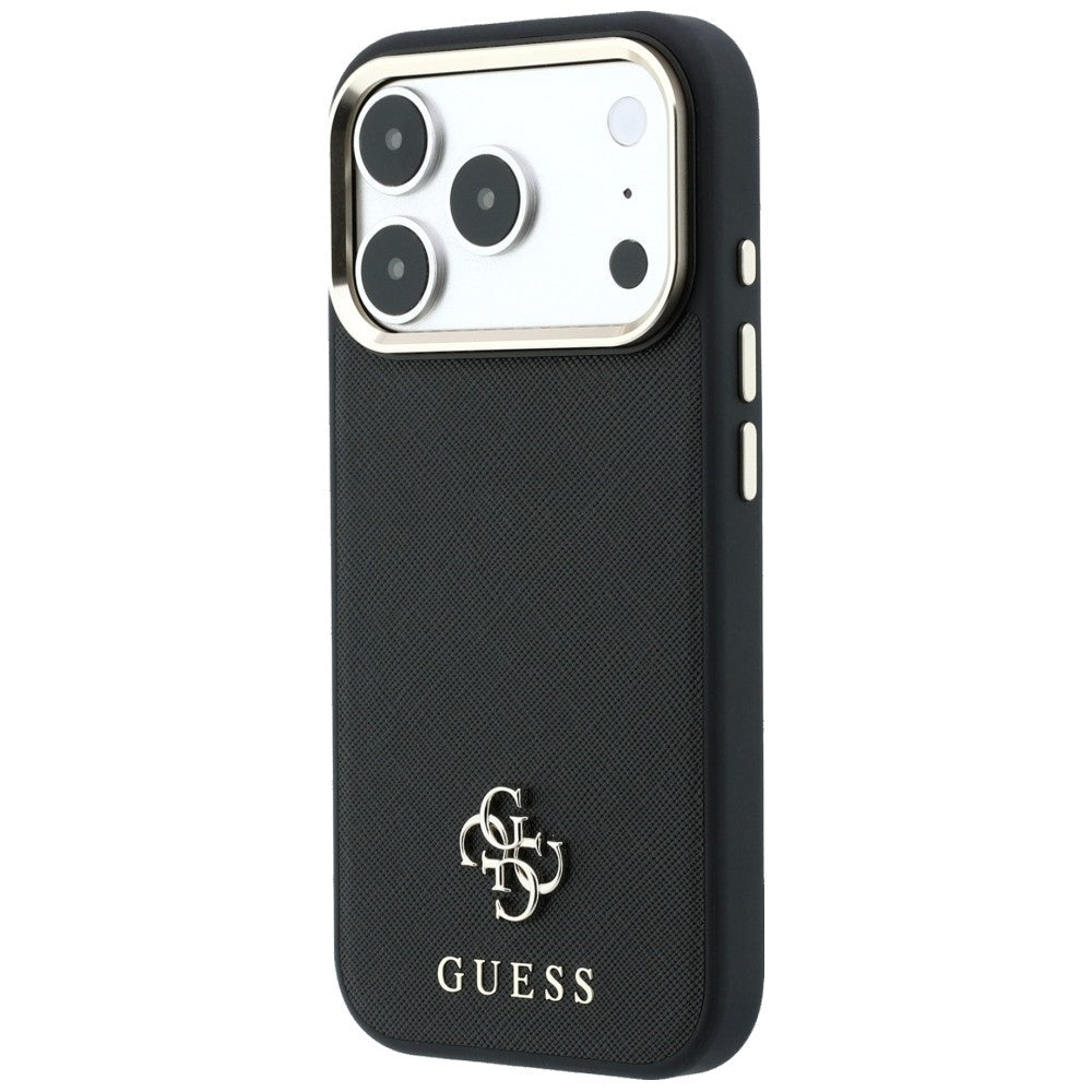 Guess iPhone 18 Pro Max / iPhone 17 Pro Max - Σκληρή Θήκη με Επένδυση Συνθετικού Δέρματος MagSafe - Saffiano Small 4G and Classic Logo - Black