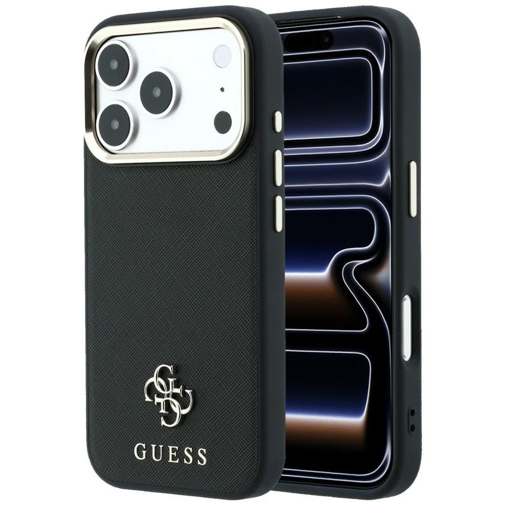 Guess iPhone 18 Pro Max / iPhone 17 Pro Max - Σκληρή Θήκη με Επένδυση Συνθετικού Δέρματος MagSafe - Saffiano Small 4G and Classic Logo - Black