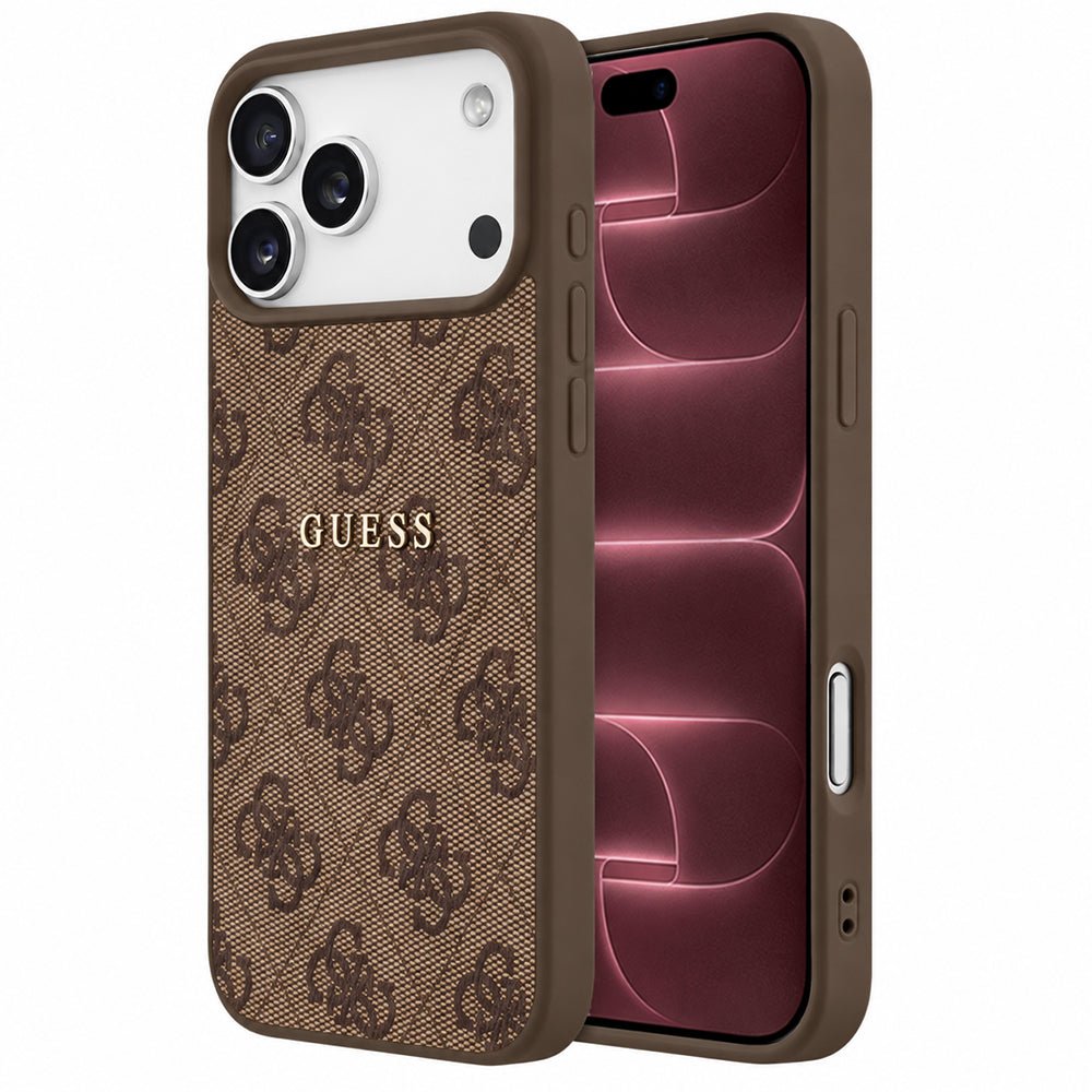 Guess iPhone 18 Pro Max / iPhone 17 Pro Max - Σκληρή Θήκη με Πλαίσιο Σιλικόνης και MagSafe - 4G Embossed Ring Classic Logo - Brown