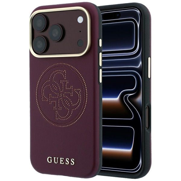 Guess iPhone 18 Pro Max / iPhone 17 Pro Max - Θήκη με Επένδυση Συνθετικού Δέρματος MagSafe - Perforated 4G Gold Logo - Burgundy